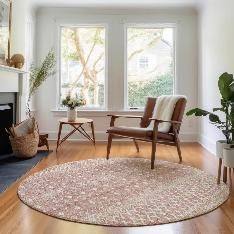 Premium Machine Washable Prisco Blush Rug, Round 8'