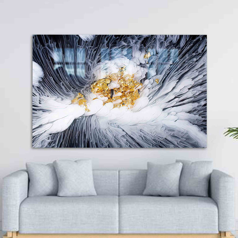 Abstrait art mural en verre fleur doré et blanc offrant une touche de luxe à n'importe quel décor de chambre