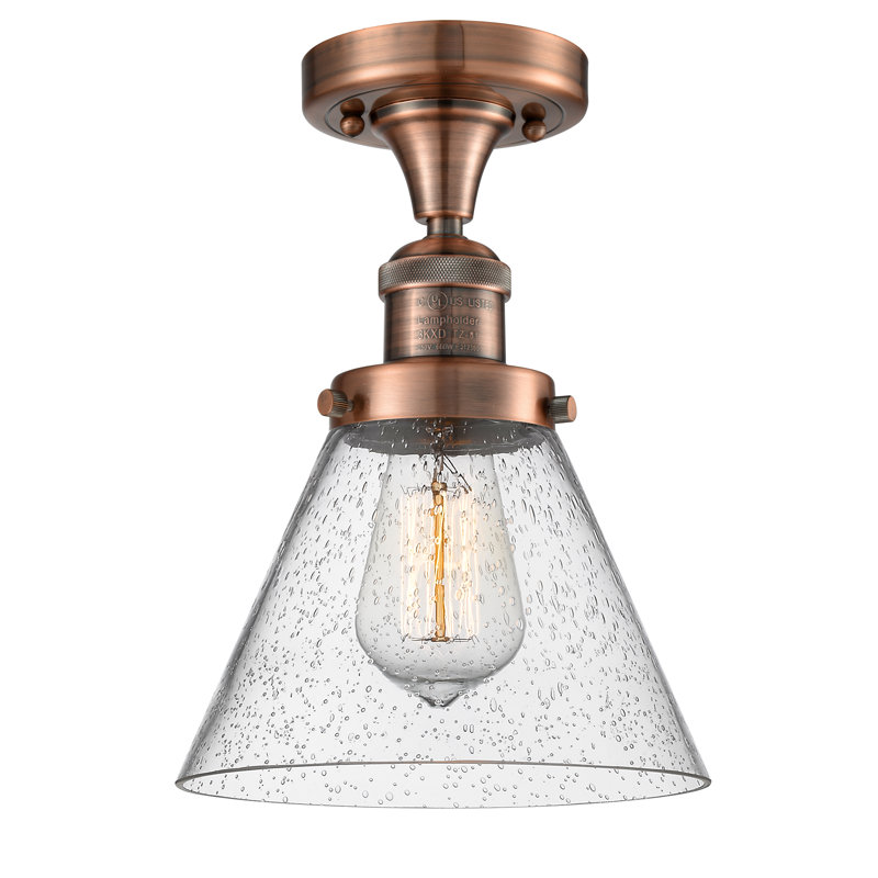 Plafonnier semi-encastré 1 lumière Cone, Ampoule à DEL rétro de 6 watts, Grainé, Cuivre antique