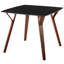 Table de salle à manger d'intérieur de style moderne du milieu du siècle avec cadre en bois de noyer, plateau en marbre noir texturé, pieds courbés, hauteur fixe, quatre places assises, profondeur 99,6 cm, largeur 76,8 cm, poids 25,4 kg, assemblage requis