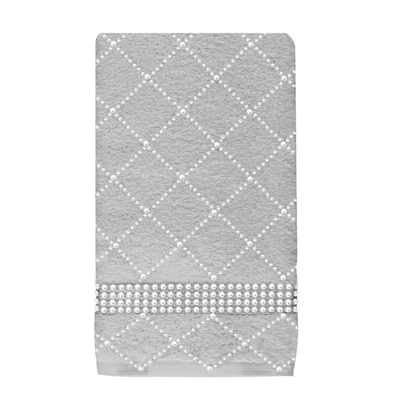 Sparkles Home Atlas Rhinestone Hand Towel Durable Cotton Terry | Glass Rhinestones | Washable, Gray