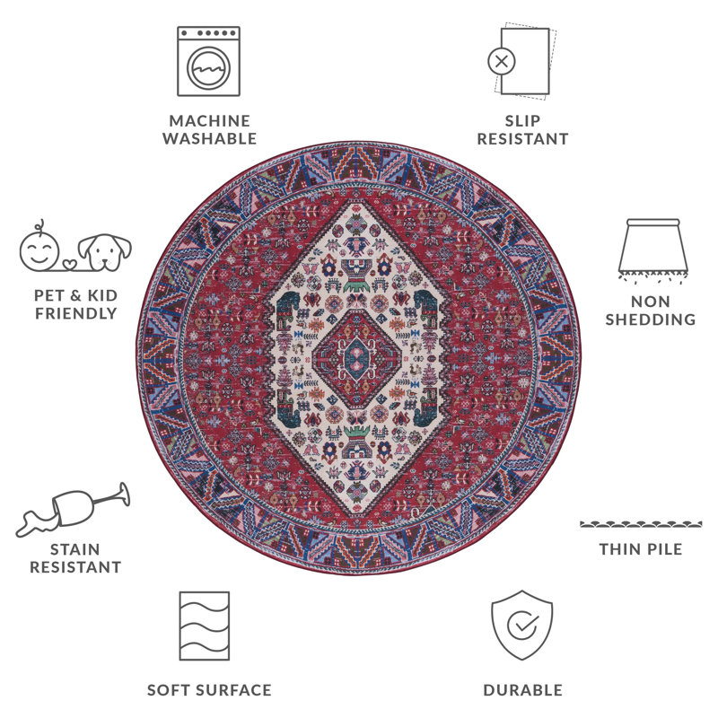Tucson Performance Machine Washable Oriental Rug, Round 6'