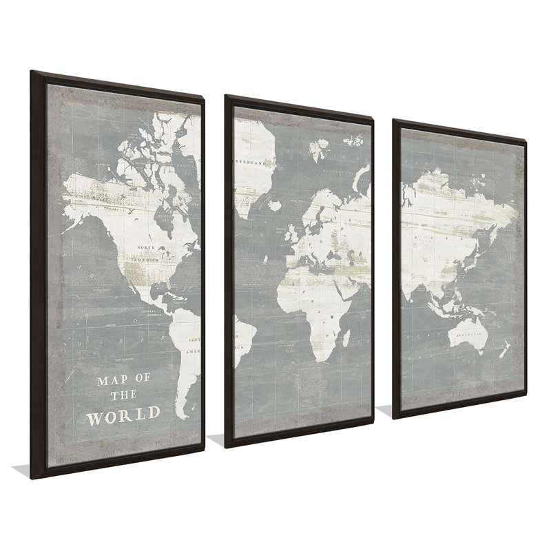 «Slate World Map» par Sue Schlabach, impression sur toile flottante 3 pièces, L 64,5 po x H 41,5 po