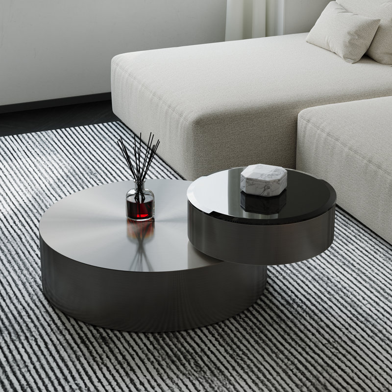 Table basse grise 31,5 pouces à 2 niveaux avec plateau pivotant à 360 °, Gris, Gris
