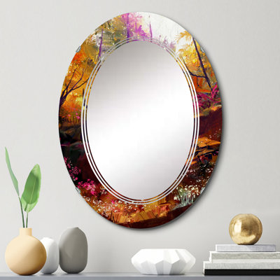 Magnifique forêt d'automne avec lumière du soleil - miroir mural traditionnel ovale
