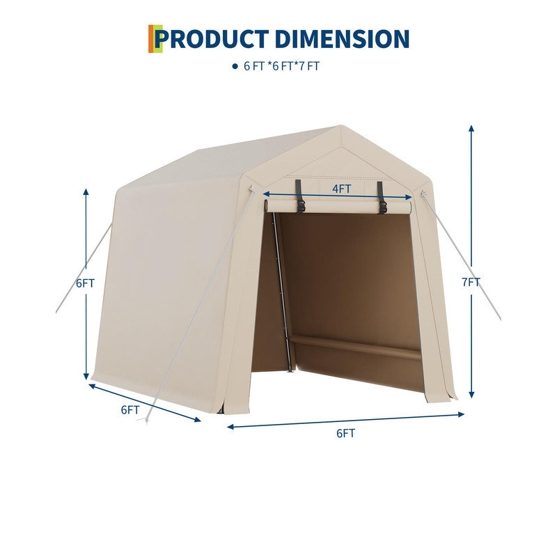6Ft x 6Ft x 7Ft Motorcycle Storage Shed 200G PE Fabric Cover with Galvanized Steel Frame, Weather-Resistant Portable Garage for Outdoor Bike Protection