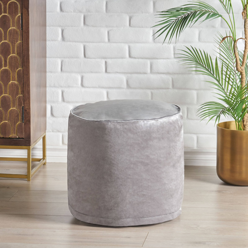 Pouf rond de 16 po de largeur, Velours gris étain