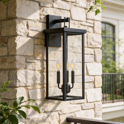 Transparent Glass Black 3 Light Outdoor Lamp
