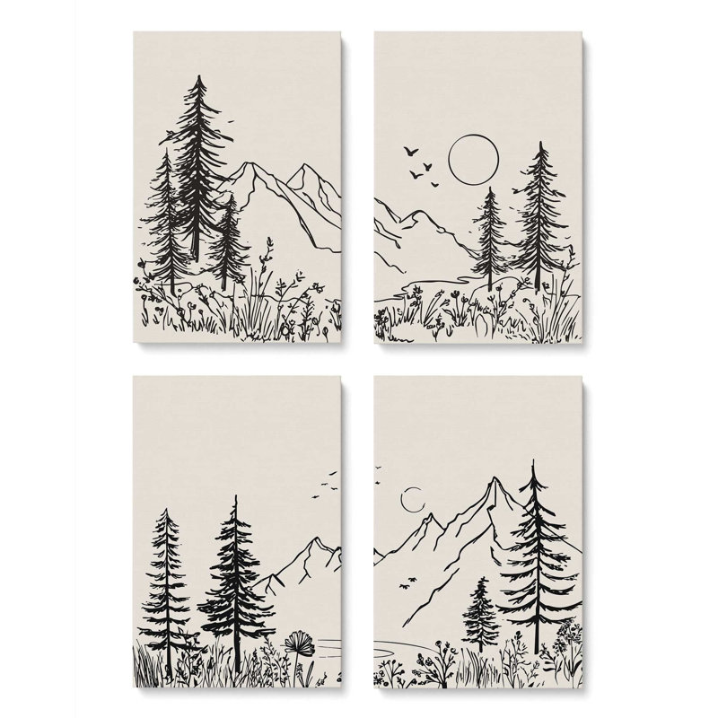 Whispering Peaks and Pines, ensemble de 4 impressions, 48 po x 32 po, Toile tendue
