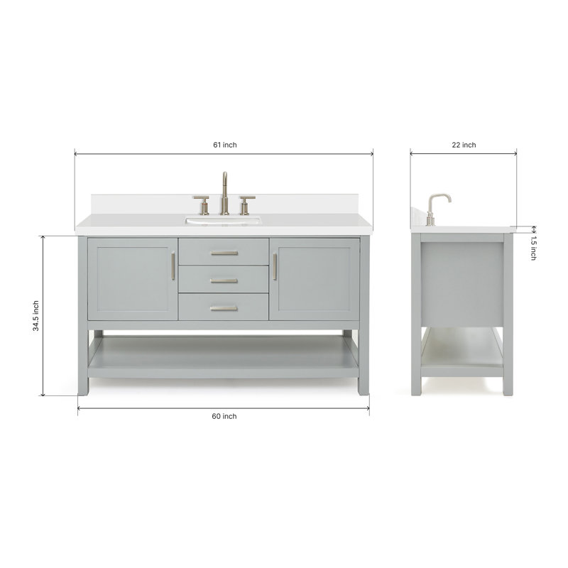 Bayhill 61'' W Single Vanity, Gray, Rectangular