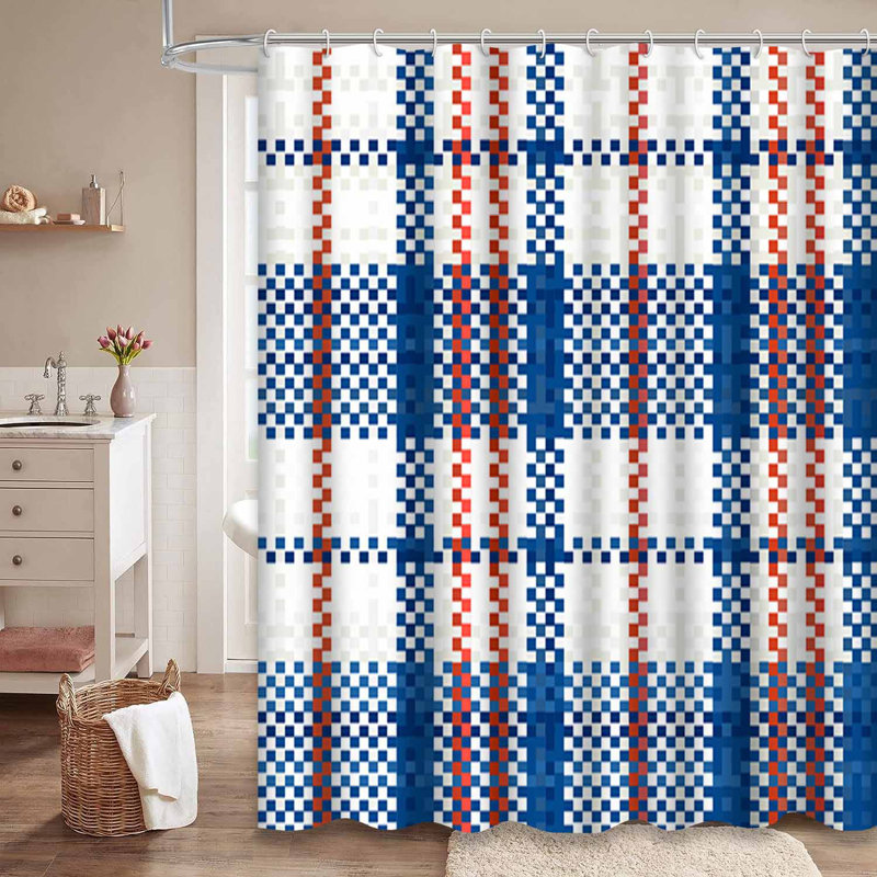 Rideau de douche en toile à carreaux rouge et blanc avec 12 crochets, L 72 po x l 72 po