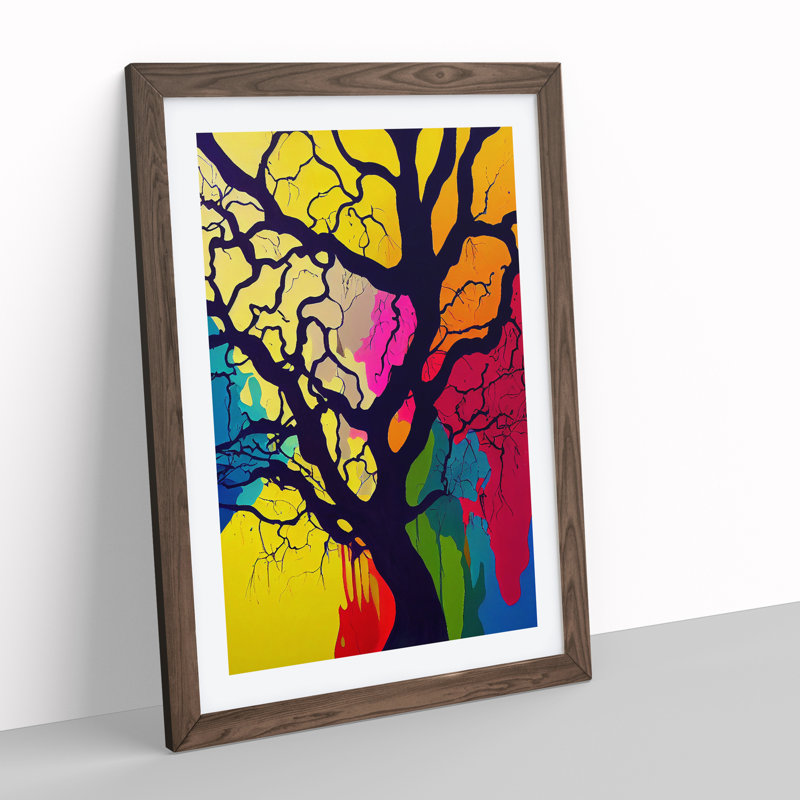 A Colourful Abstract Tree No.2 - Single Picture Frame Print, 64cm H x 46cm W x 2cm D, Walnut