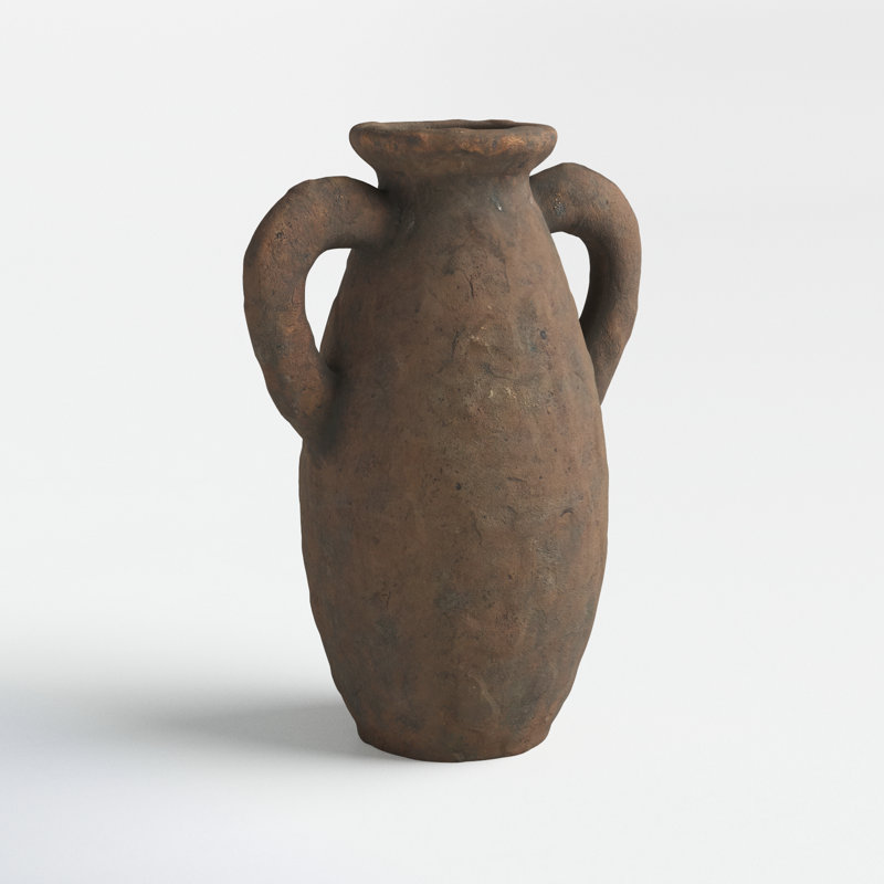 Ceramic Handmade Textured Decorative Vase with Two Wide Handles, 13.55" H x 9.5" W x 7" D