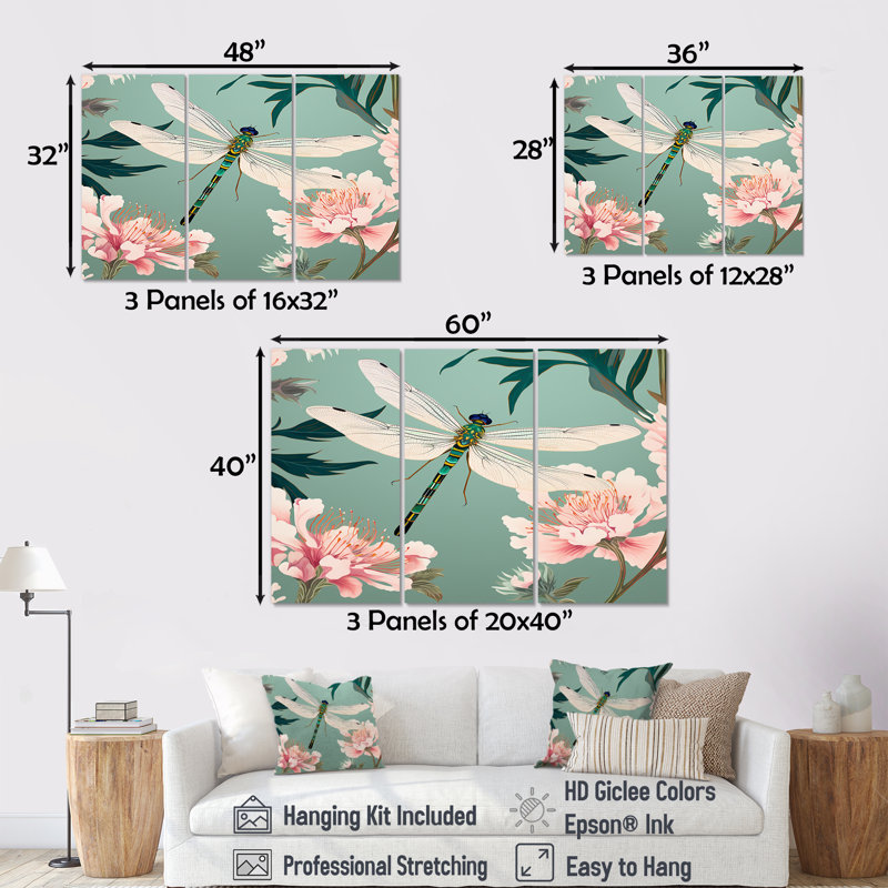 Oconee - ensemble de reproductions d'art mural libellule, Toile tendue, H 32 po x l 48 po x P 1 po