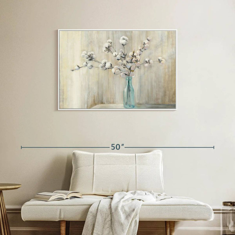 Bouquet de coton, Cadre flottant blanc, 37 po x 25 po