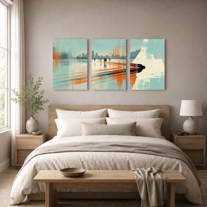 Toile abstraite abstraite avec silhouettes en orange, ensemble de 3 toiles, H 30 po x l 20 po x 3 pièces