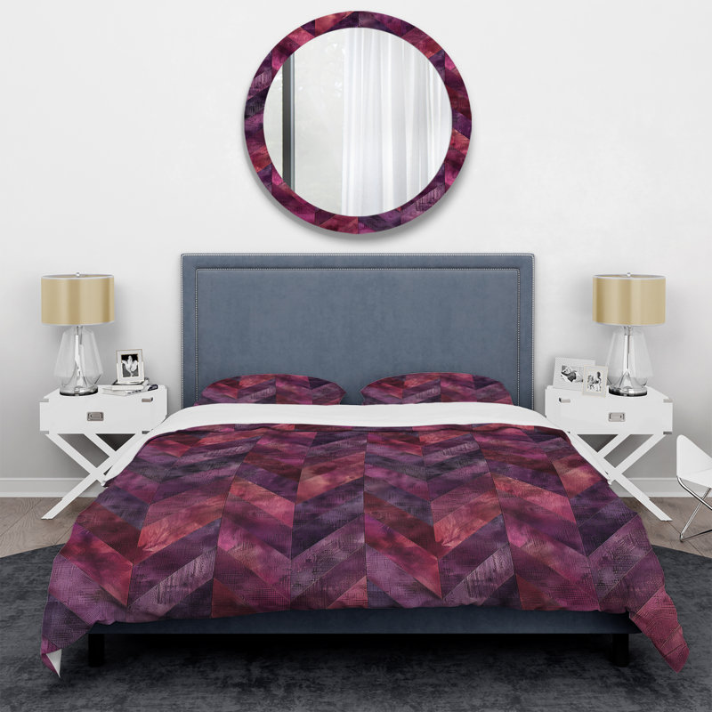 Ensemble de housse de couette mauve à chevrons roses et glamour, Housse de couette très grand + 2 taies décorativ