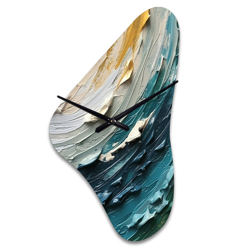 Bleu sarcelle crème surréaliste spirales II - horloge asymétrique abstraite, Grand