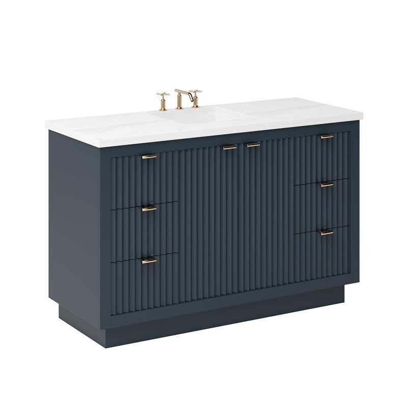 Lecrieú Single Extra Wide Bath Vanity, Hague Blue, 60", Rose Gold