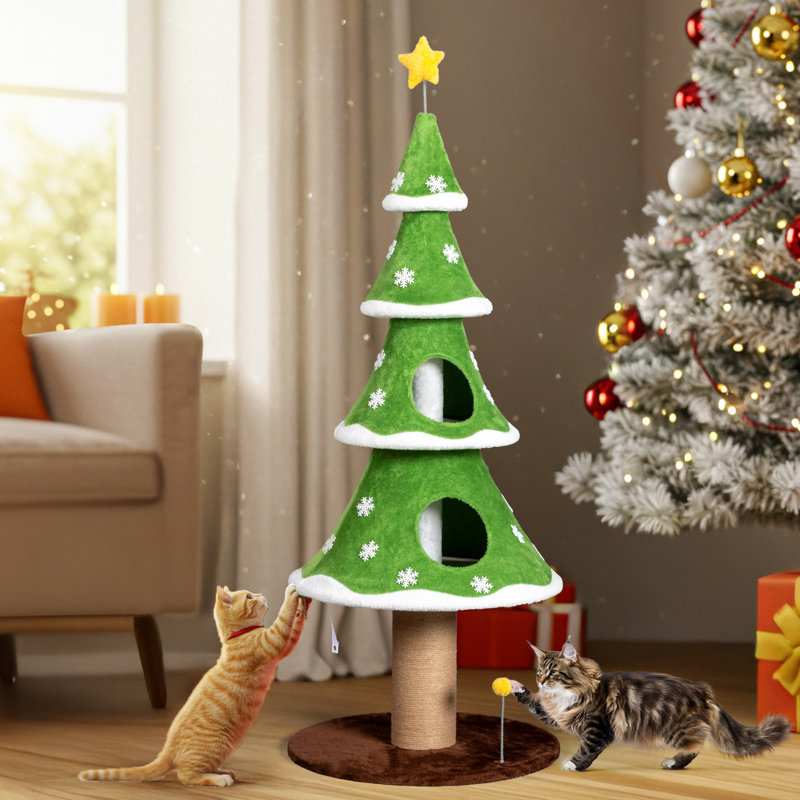 Grande tour pour chat avec 3 maisons pour chats, Vert gazon