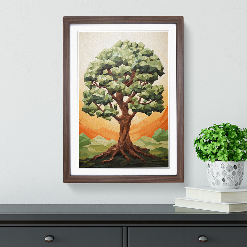 Oak Tree Geometric No.3 - Framed Print, Walnut, 46cm H x 34cm W x 2cm D