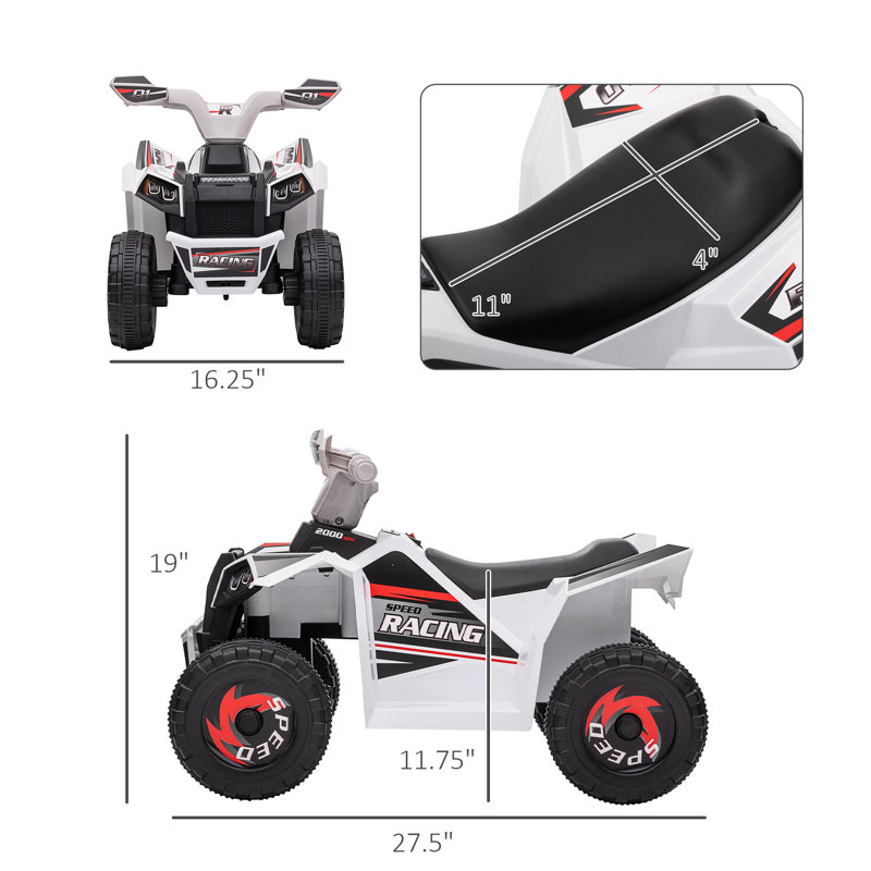 White 6V Kids ATV Quad Car with Wear-Resistant Wheels