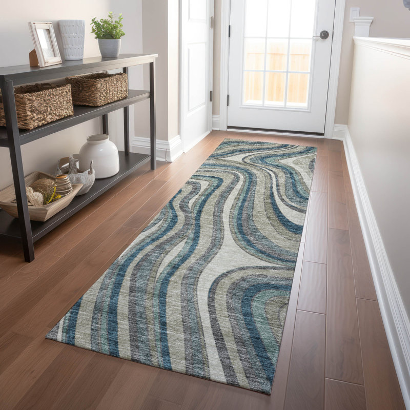 Premium Machine Washable Prisco Teal Rug, Runner 2'3" x 7'6"