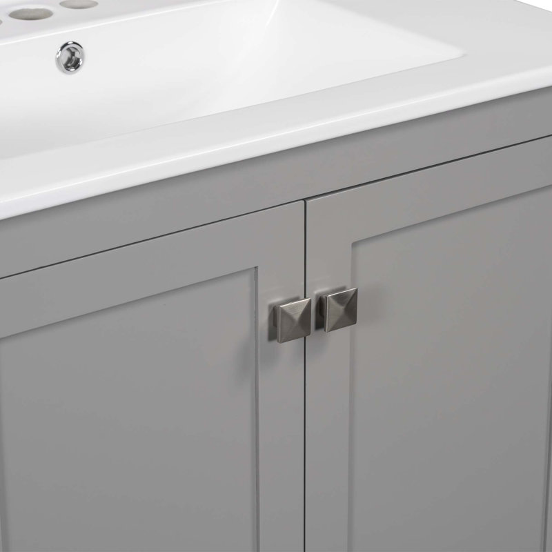 Meuble-lavabo avec lavabo simple, 2 portes à fermeture douce et 1 tiroir, Nickel brossé, Gris