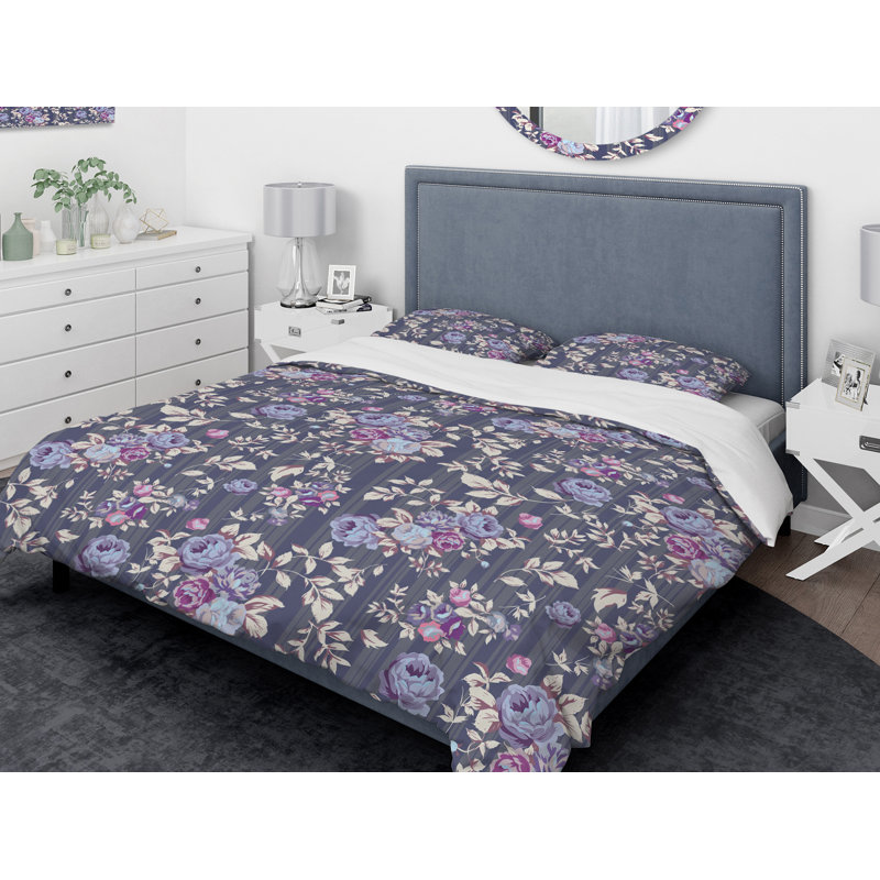 Ensemble de housse de couette Designart Roses, Housse de couette très grand + 2 taies décoratives