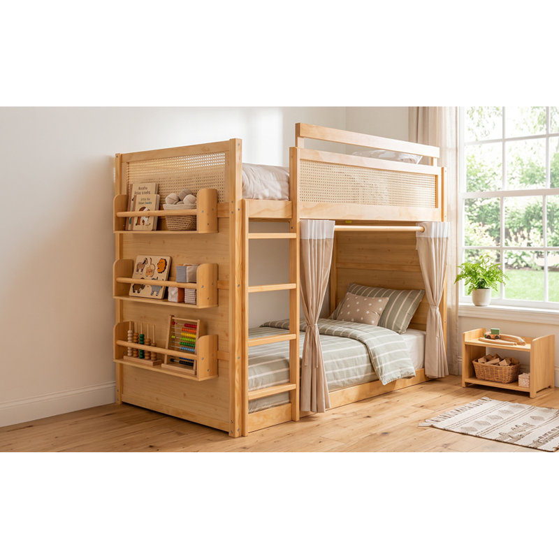 Lits superposés jumeaux avec rangement, en bois MDF, style moderne et peu encombrant, pour chambre d'enfant, Tanné