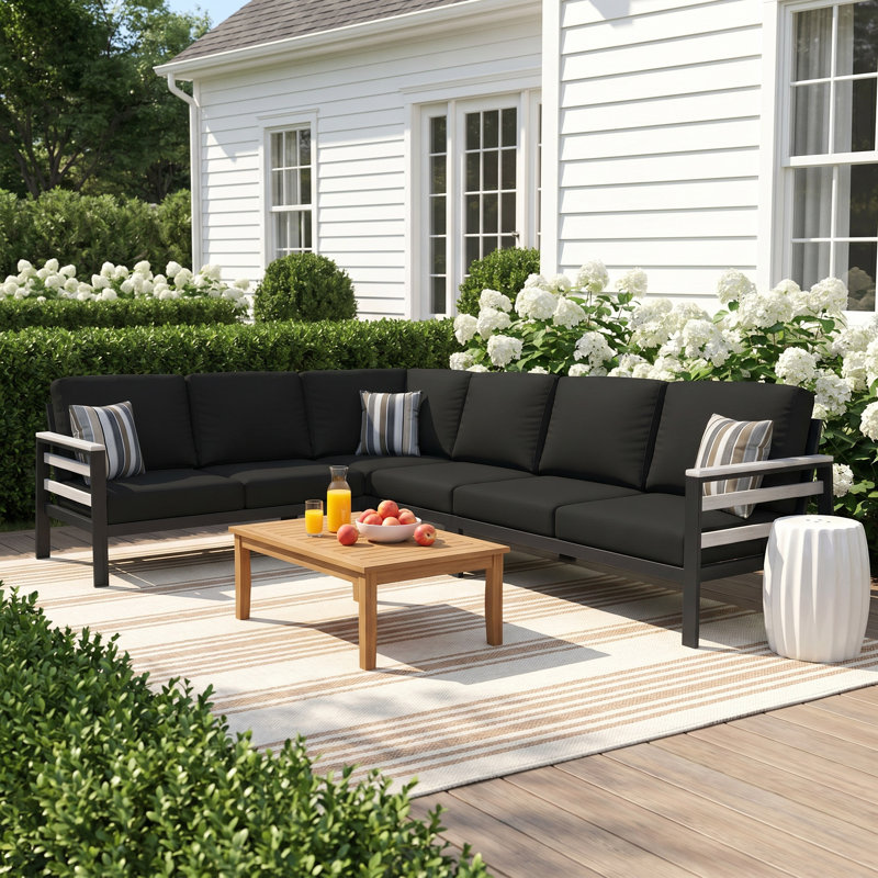 Townsend Outdoor 6 Person Sectional Seating Group With Sunbrella Cushions, Canvas Black Sunbrella® Canvas