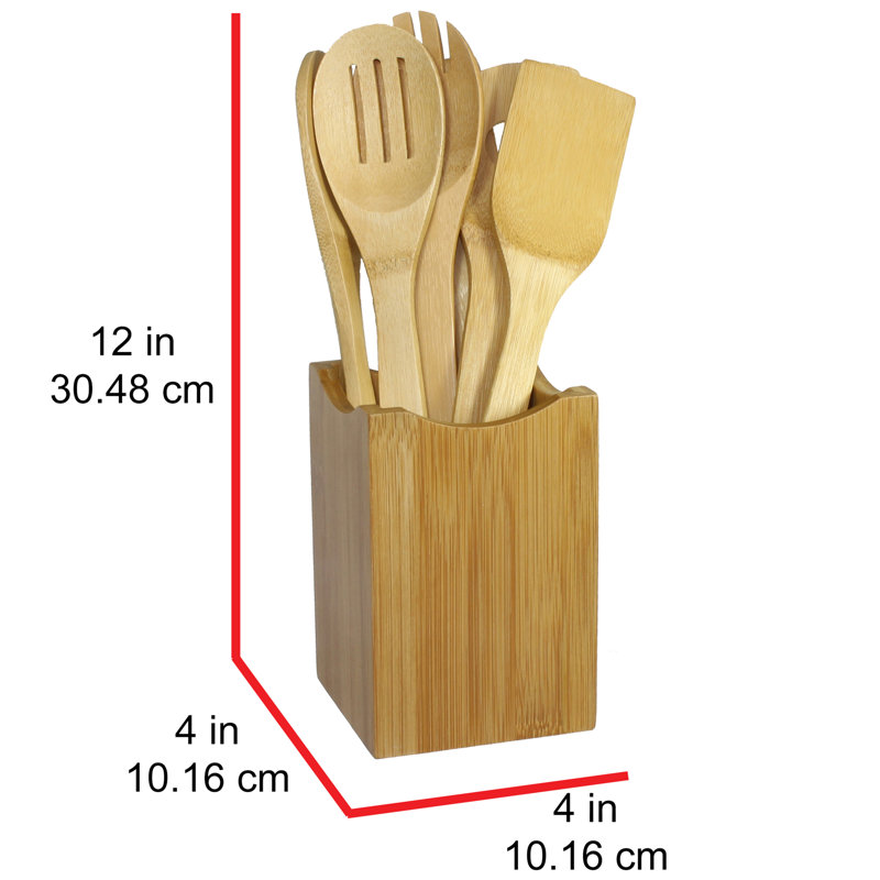 Natural Bamboo 7-Piece Cooking Utensil Set with Holder
