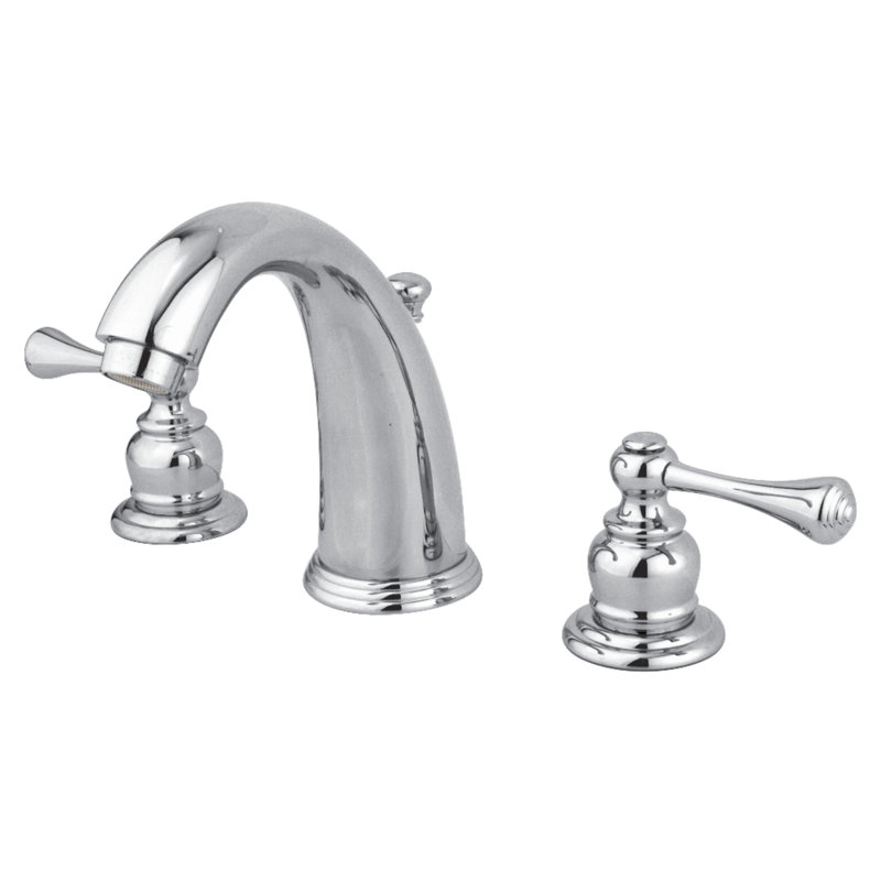Kingston Brass Vintage Two-Handle 3-Hole Deck Mount Widespread Bathroom Faucet with Retail Pop-Up Drain, Polished Chrome