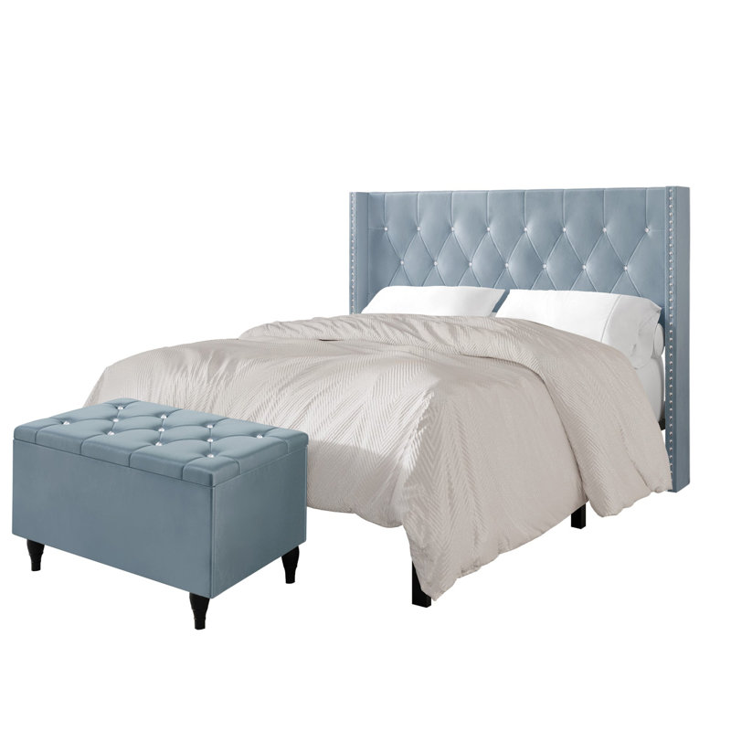 Falaq Solid Wood Piece Bedroom Set, King, Blue