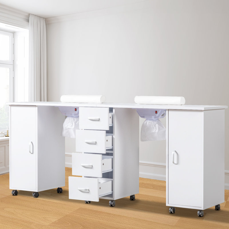 Table de manucure pour 2 personnes, poste à ongles (blanc)