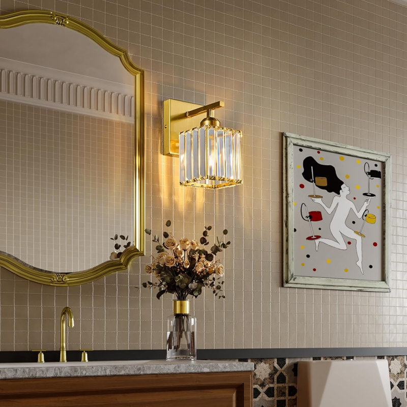 Ensemble de deux appliques murales modernes en cristal avec douille E26, installation facile pour l'éclairage de la salle de bain