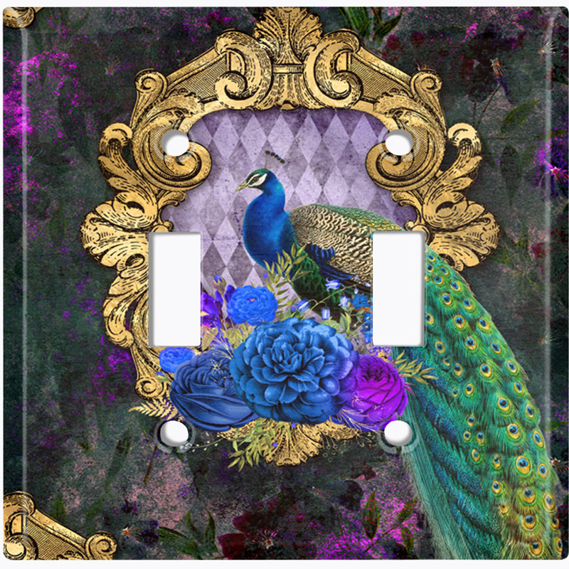 Plaque murale d'interrupteur à bascule à 2 bandes Peacock Feathers Flowers