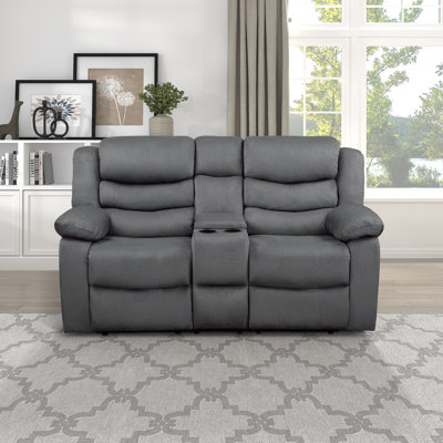 Causeuse inclinable manuelle moderne en microfibre de 68 po avec console de rangement centrale, 2 porte-gobelets et siège à ressorts ensachés Kiandre