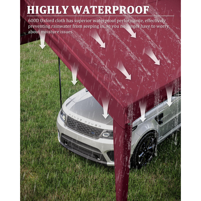 Carport Canopy Replacement Cover With Ball Bungees (Frame Is Not Included), Burgundy, 112.8" H x 144" W x 240" D