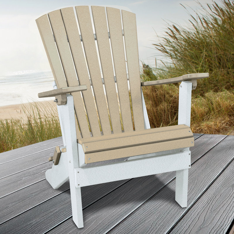 Carla Foldable Outdoor Adirondack Chair, Weatherwood/White