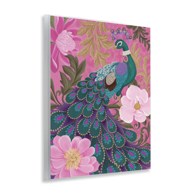 "Peacock & Pink Blossoms", art mural par Cat Thurman Designs