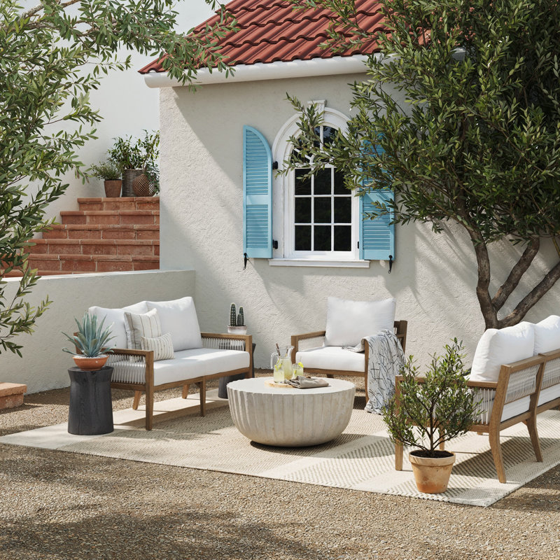 Rooney 56'' Wide Outdoor Loveseat with Cushions, White, Brown/White