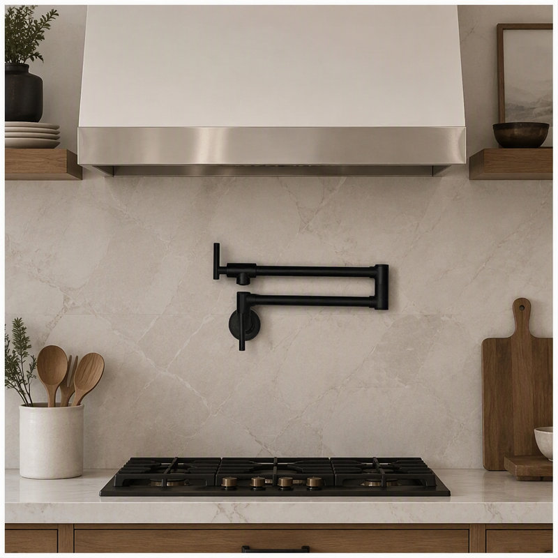 Robinet remplisseur mural avec bras articulés doubles, 2 poignées et valves en céramique pour cuisine commerciale, finition noir mat