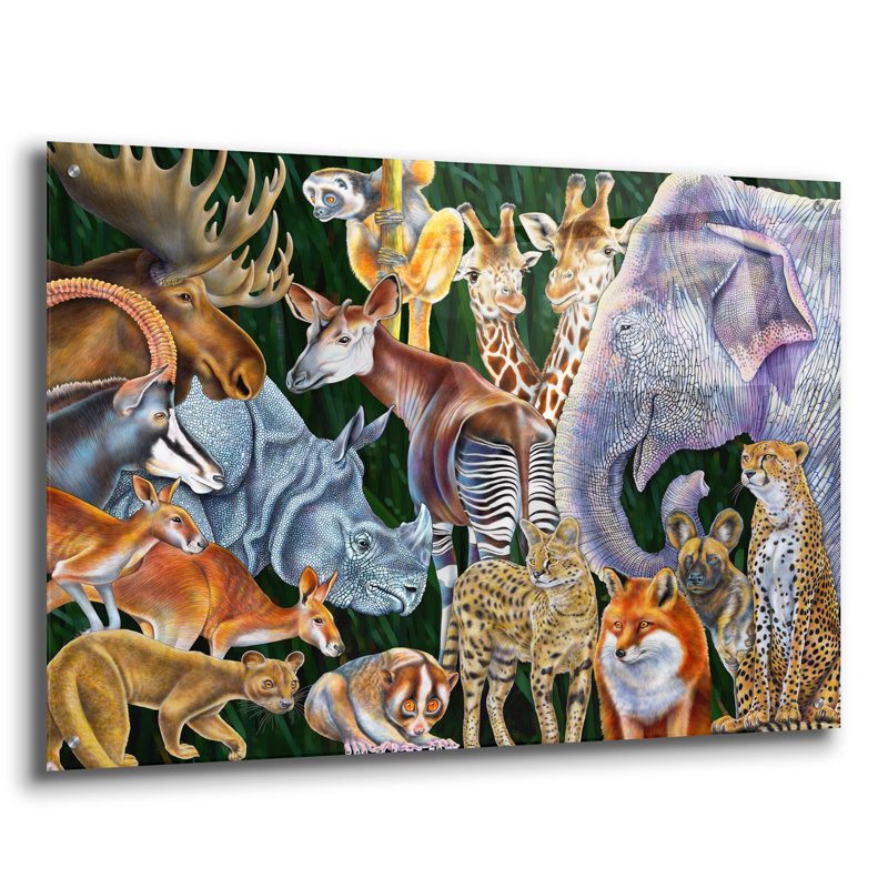 Art mural en verre épique «Animaux du monde» par Tim Jeffs, 36 po x 24 po, H 24 po x l 36 po