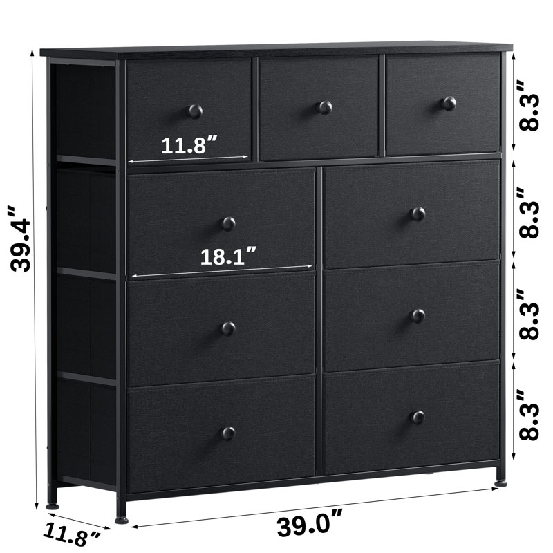 Ojaswi 9 Drawer 99.1Cm W Chest, Black/Grey