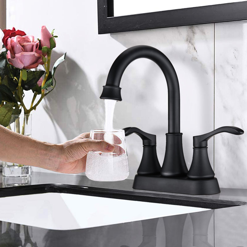 2 Bathroom Sink Faucet In Matte Black, 4" Design, Drain Assembly, Scald, Easy Installation, Brass, Corrosion , 2.5 Gpm Flow Rate Black Lavatory With 2 Handles, 4 In. , Kit, Scald Feature,