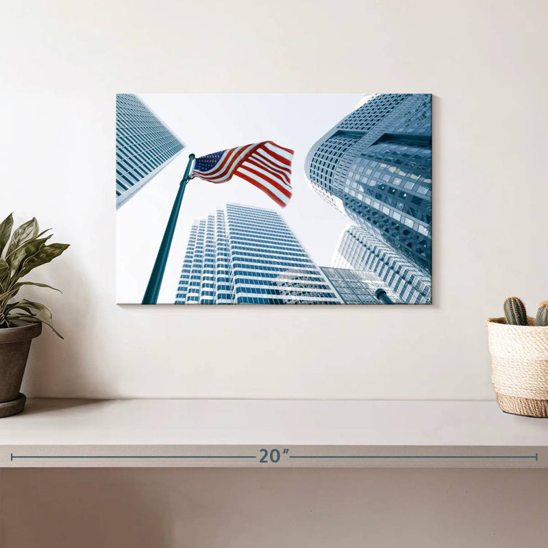Borges Buildings And American Flag, 8" H x 12" W