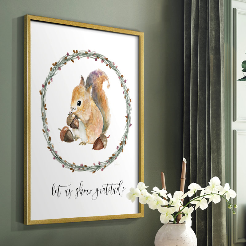 «Harvest Home Squirrel», reproduction encadrée - bois massif, Cadre doré simple, H 20 po x l 16 po