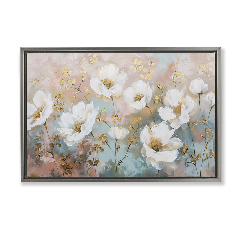 Toile flottante encadrée Flopped Poppies par LSR Design Studio, H 21 po x l 31 po, Cadre flottant gris lustré