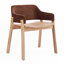 Chaise de salle à manger rembourrée avec accoudoirs, tissu brun et structure en bois d'hévéa naturel, ensemble de 2